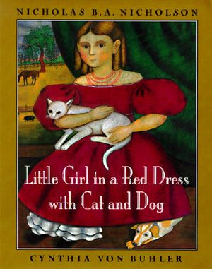 Little Girl in a Red Dress with Cat and Dog image number 0