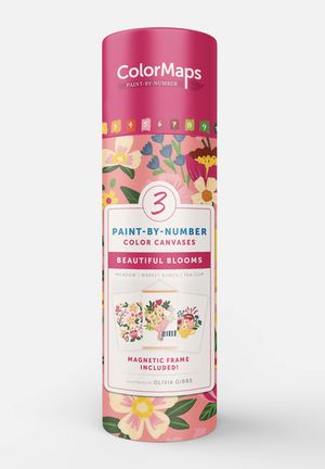 Colormaps Paint-By-Number Beautiful Blooms: Everything You Need to Create 3 Beautiful Paintings: 3 Colored-Line Canvases, 12 Acrylic Paint Pots, 1 Mag image number 0