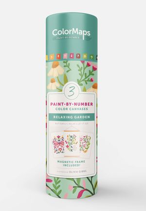 Colormaps Paint-By-Number Relaxing Garden: Everything You Need to Create 3 Beautiful Paintings: 3 Colored-Line Canvases, 12 Acrylic Paint Pots, 1 Magn image number 0
