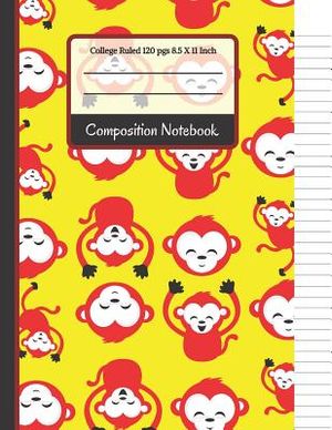 Composition Notebook: Bright Red & Yellow Monkey College Ruled Notebook for Girls, Boys, Kids, School, Students and Teachers image number 0