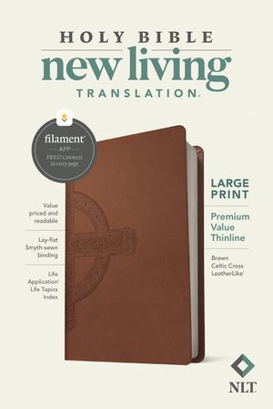 NLT Large Print Premium Value Thinline Bible, Filament Enabled Edition (Leatherlike, Brown Celtic Cross) image number 0