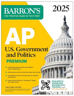AP U.S. Government and Politics Premium, 2025: 6 Practice Tests + Comprehensive Review + Online Practice image number 0