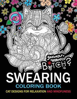 Swearing Coloring book: An Adult coloring book: Cat design with swear word and flower image number 0