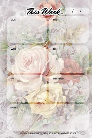 Weekly Planner Notepad: Vintage Roses, Daily Planning Pad for Organizing, Tasks, Goals, Schedule image number 0
