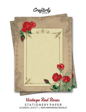 Vintage Red Roses Stationery Paper: Antique Letter Writing Paper for Home, Office, 25 Sheets (Border Paper Design) image number 0