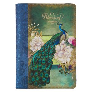 Christian Art Gifts Scripture Journal Blue/Peacock Printed Blessed Jeremiah 17:7 Bible Verse Inspirational Faux Leather Notebook, Zipper Closure, 336 image number 0
