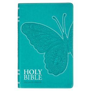 KJV Holy Bible, Gift Edition for Girls/Teens King James Version, Faux Leather Flexible Cover, Teal Butterfly image number 0