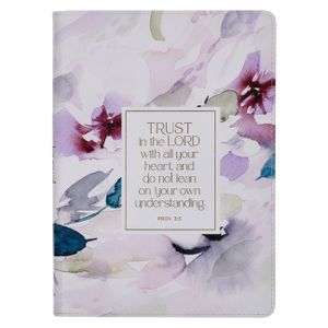 Christian Art Gifts Purple Vegan Leather Zipped Journal, Inspirational Women's Notebook Floral Trust in the Lord Scripture, Flexible Cover, 336 Ruled image number 0
