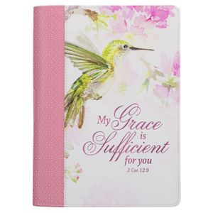 Christian Art Gifts Pink Vegan Leather Zipped Journal, Inspirational Women's Notebook My Grace Scripture, Flexible Cover, 336 Ruled Pages, Ribbon Book image number 0