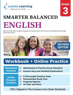 SBAC Test Prep: Grade 3 English Language Arts Literacy (ELA) Common Core Practice Book and Full-length Online Assessments: Smarter Bal image number 0