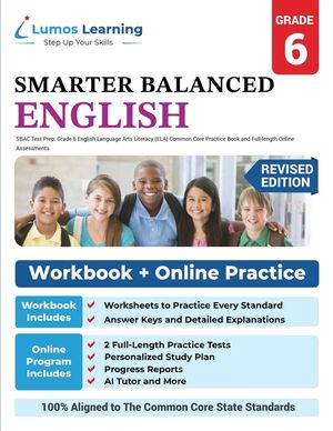 SBAC Test Prep: Grade 6 English Language Arts Literacy (ELA) Common Core Practice Book and Full-length Online Assessments: Smarter Bal image number 0