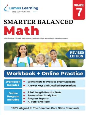 SBAC Test Prep: 7th Grade Math Common Core Practice Book and Full-length Online Assessments: Smarter Balanced Study Guide With Perform image number 0