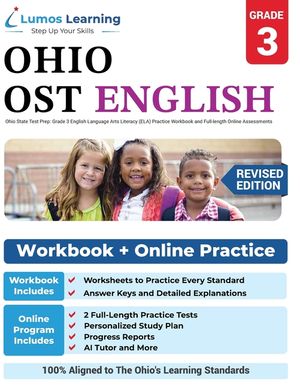 Ohio State Test Prep: Grade 3 English Language Arts Literacy (ELA) Practice Workbook and Full-length Online Assessments: OST Study Guide image number 0