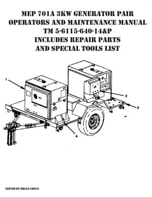 MEP 701A 3KW Generator Pair Operators and Maintenance Manual TM 5-6115-640-14&P Includes Repair Parts and Special Tools List image number 0