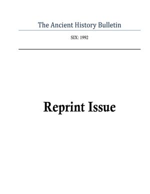 Ancient History Bulletin Volume Six image number 0