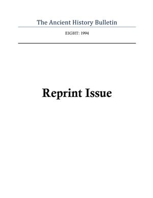 Ancient History Bulletin Volume Eight image number 0
