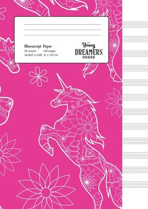 Manuscript Paper: Floral Unicorn - A4 Blank Sheet Music Notebook image number 0