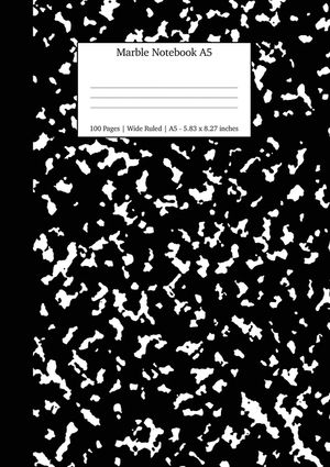 Marble Notebook A5: Black Marble Wide Rule Journal image number 0