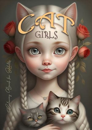Cat Girls Coloring Book for Adults: Cute Cats Coloring Book for Adults Girls with Cats Coloring Book Grayscale - Girl Portraits A4 60P image number 0