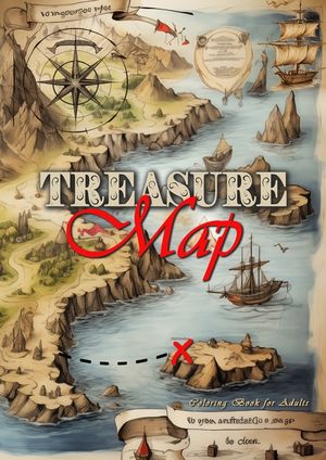 Treasure Maps Coloring Book for Adults: Fantasy Landscapes Coloring Book for Adults Grayscale Maps Coloring Book ..Islands, Castles, Oceans, Dragons, image number 0