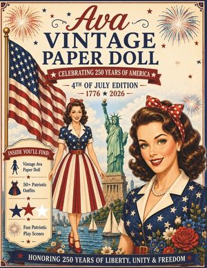 Ava Vintage Paper Doll: Celebrating America's 250th Birthday with Vintage Patriotic Fashion & Play Scenes image number 0