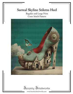 Surreal Skyline Stiletto Heel Cross Stitch Pattern: Regular and Large Print Pattern image number 0