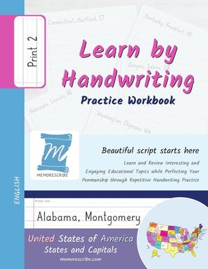 Learn by Handwriting, Practice Workbook - United States of America, States and Capitals - Print, Level 2: Children and Adults. Repetition, Fast Learni image number 0