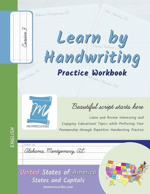 Learn by Handwriting, Practice Workbook - United States of America, States and Capitals - Cursive, Level 3: Children and Adults. Repetition, Fast Lear image number 0
