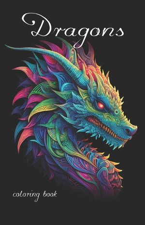 Fantasy Dragon Coloring Book for adults with black background image number 0