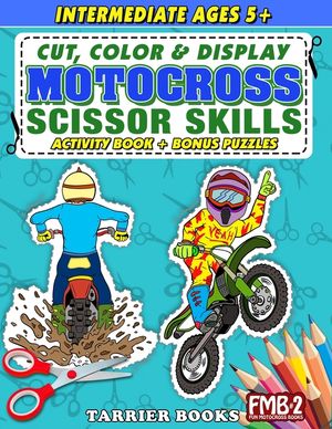 Motocross Scissor Skills: Cut, color and create. Educational Activity Book for Kids ages 5+ image number 0