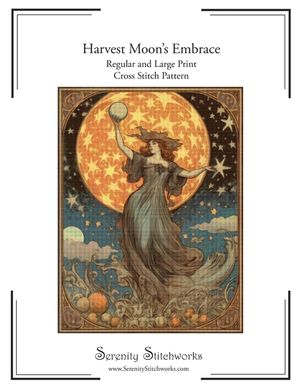Harvest Moon's Embrace Cross Stitch Pattern: Regular and Large Print Cross Stitch Chart image number 0