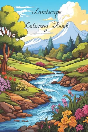 Lanscape Coloring Book for Adults with fields, mountains, ocean, flowers, forests and cozy houses image number 0