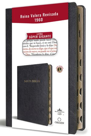 Biblia Reina Valera Revisada 1960 Letra S&uacute;per Gigante, S&iacute;mil Piel Negro Con &Iacute;ndice / Spanish Bible Rvr 1960 Super Giant Print, Black Leathersoft W/ Th image number 0