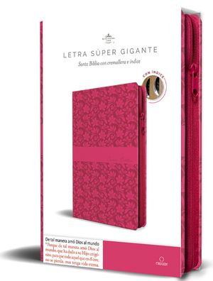 Biblia Reina Valera Revisada 1960 Letra S&uacute;per Gigante, S&iacute;mil Piel Fucsia Rosada Cremallera E &Iacute;ndice / Spanish Bible Rvr 1960 Super Giant Print, Fuchsi image number 0