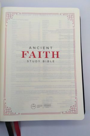 CSB Ancient Faith Study Bible, Holman Handcrafted Collection, Premium Black Goatskin: Black Letter, Church Fathers, Study Notes and Commentary, Ribbon image number 1