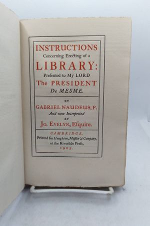 Instructions concerning erecting of a library, presented to My Lord the President De Mesme 1903 [Leather Bound] image number 1