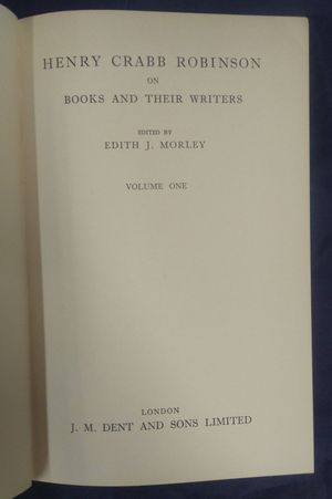 Henry Crabb Robinson On Books and Their Writers (3 Vol. Set) image number 1