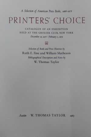 Printer's Choice: Catalogue of an Exhibition Held at the Grolier Club, New York December 19, 1978 - February 3, 1979 image number 1