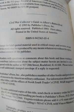Civil War Collector's Guide to Albert's Button Book : A Handbook of Updates, Corrections and New Discoveries image number 1