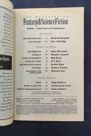 The Magazine of Fantasy & Science Fiction Volume 80 No. 4 Whole No. 479 April 1991 image number 2