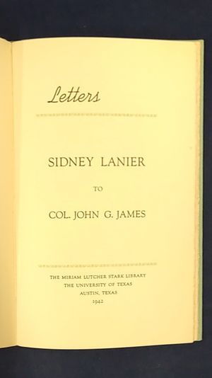 Letters: Sidney Lanier to Col. John G. James image number 1