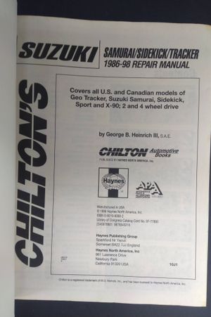 Chilton's Suzuki Samurai/Sidekick/Tracker 1986-98 Repair Manual image number 2