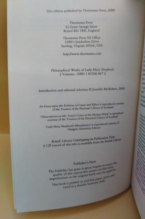 Philosophical Works of Lady Mary Shepherd image number 2