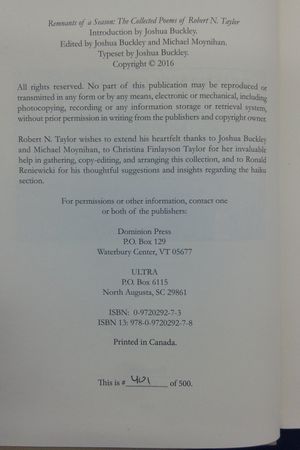 Remnants of a Season: The Collected Poems of Robert N. Taylor image number 1