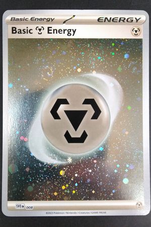 Metal Basic Energy Pokemon Card SVE 008 Cosmos Holo with 6 Swirls image number 1
